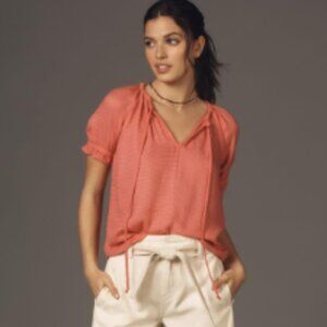 Brand New Cloth & Stone Short-Sleeve Tie-Neck Top